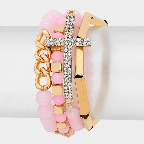 Jewelry - Crystal cross beaded stack stretch bracelet